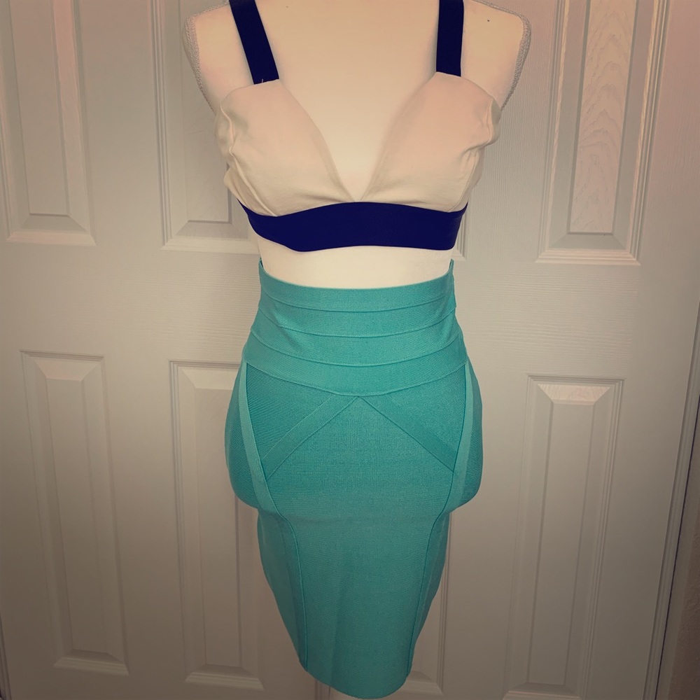 Bebe turquoise bandage skirt